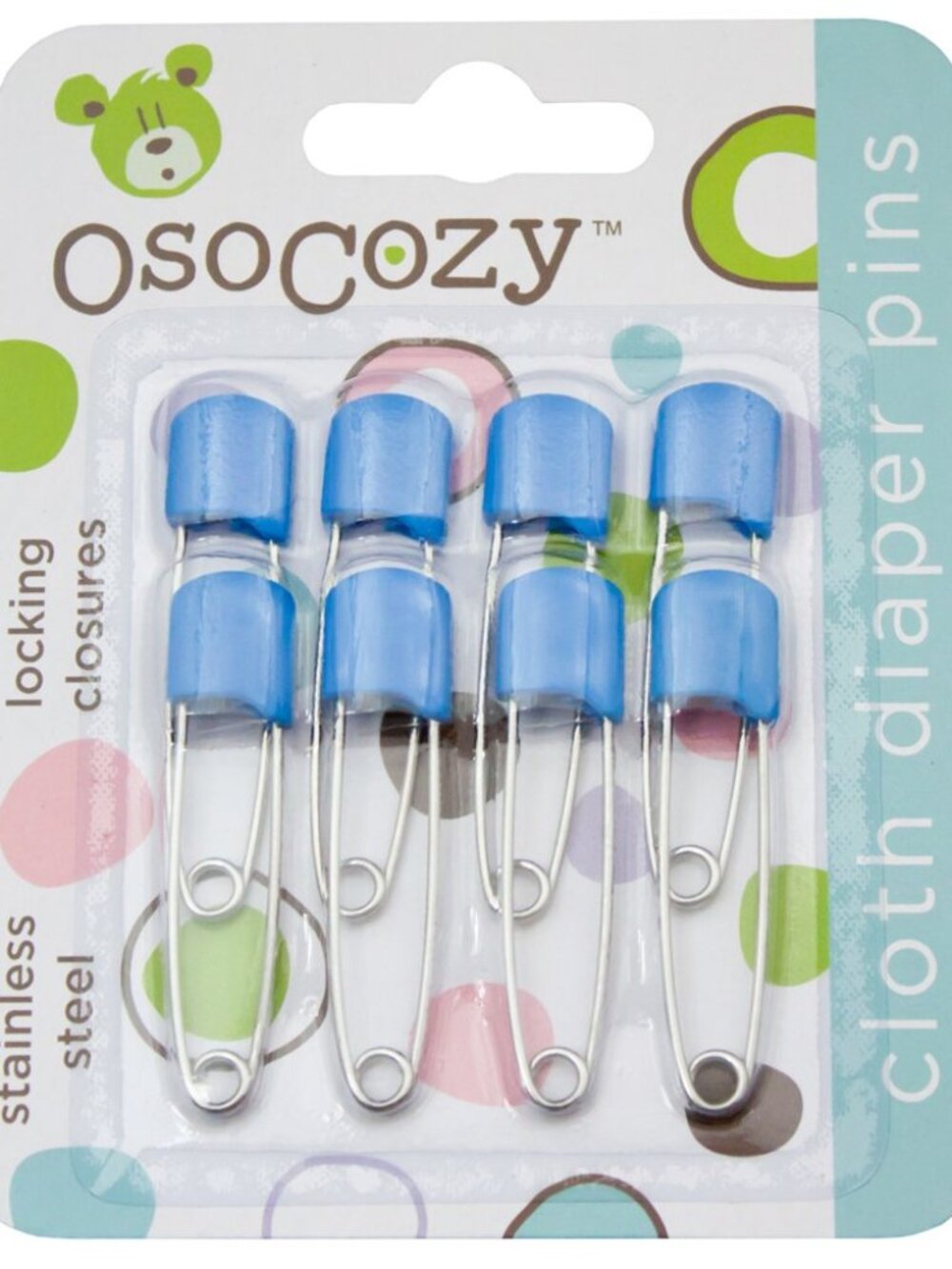 Diaper Pins - Blue - Sturdy, Stainless Steel Diaper Pins with Safe Locking Closu